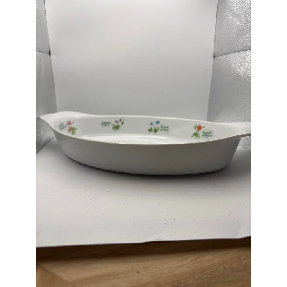VTG Anchor Hocking Au Gratin Dish Floral Oven/Micro Safe Japan 7.5in Cottagecore
